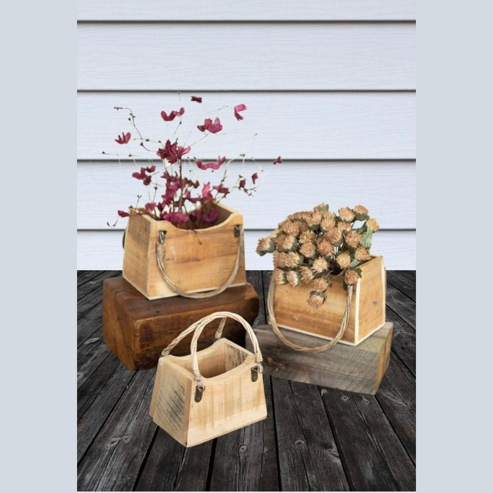 Trio of Handcrafted Planters from Rustic Recycled Wood