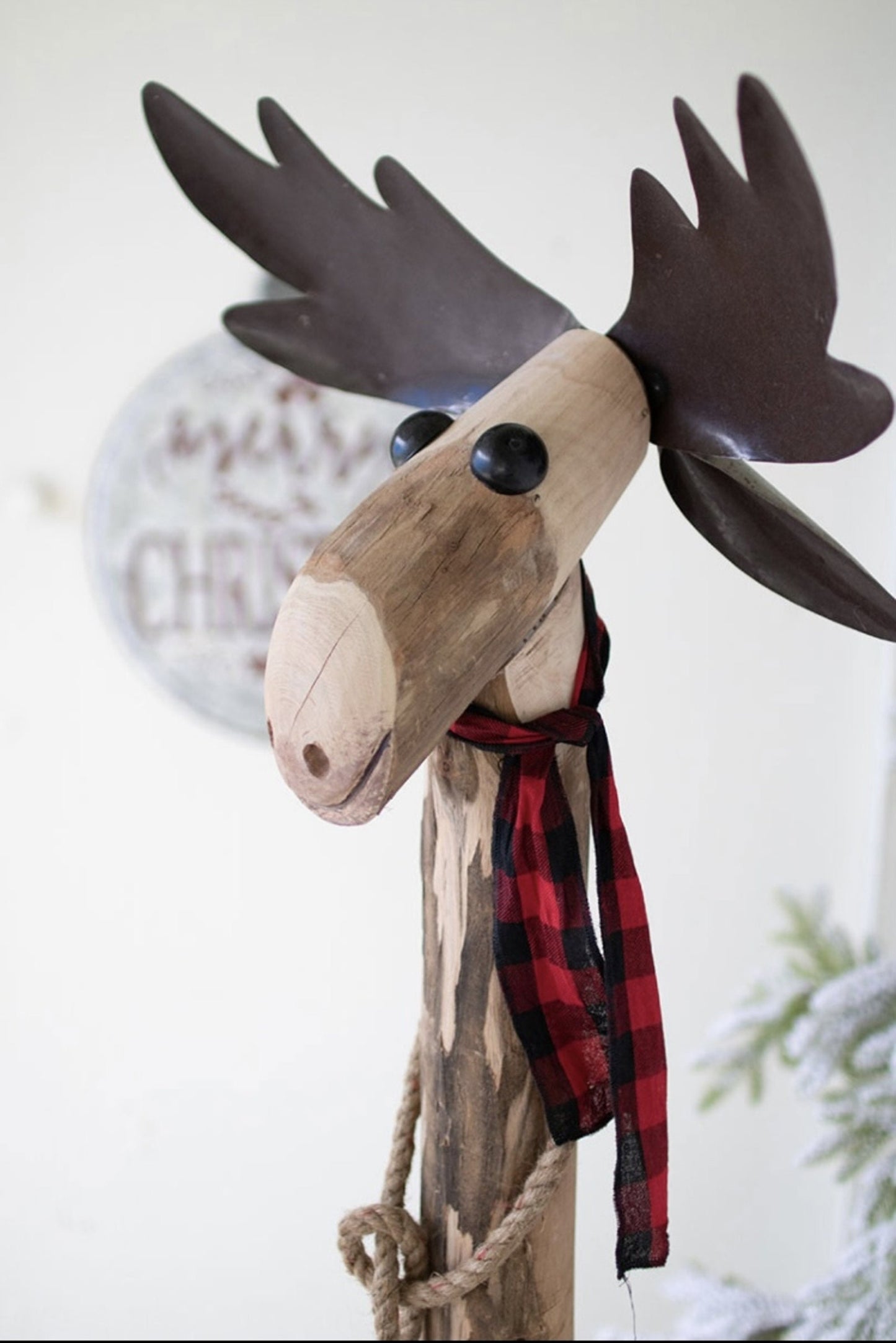 Moose Sculpture Crafted from Reclaimed Wood and Iron