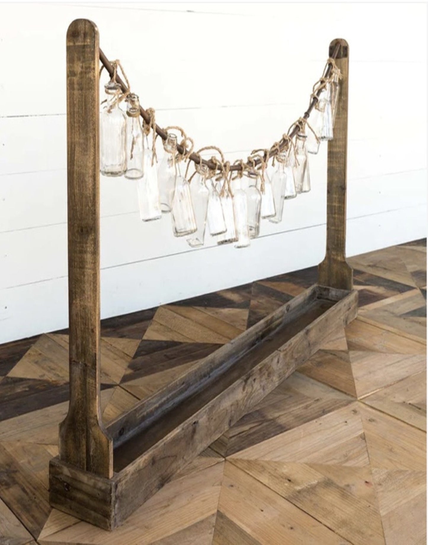 Wooden Stanchion with Bottle Garland Vases