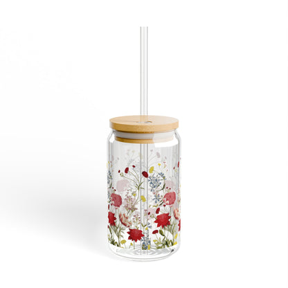 Handmade Floral Sipper Glass with Watercolor Wildflowers – Delicate Drinkware for Nature Enthusiasts