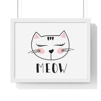 Meow Cat Wall Art Poster  Cute Nursery Horizontal Framed Print