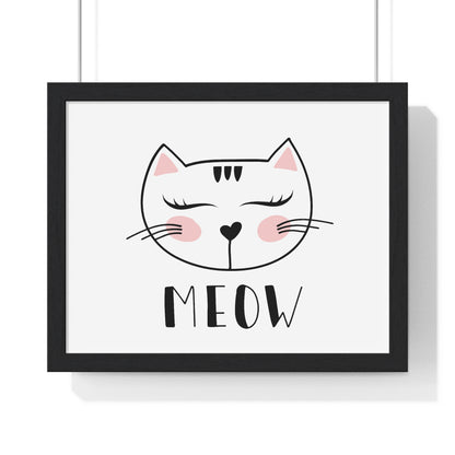 Meow Cat Wall Art Poster  Cute Nursery Horizontal Framed Print