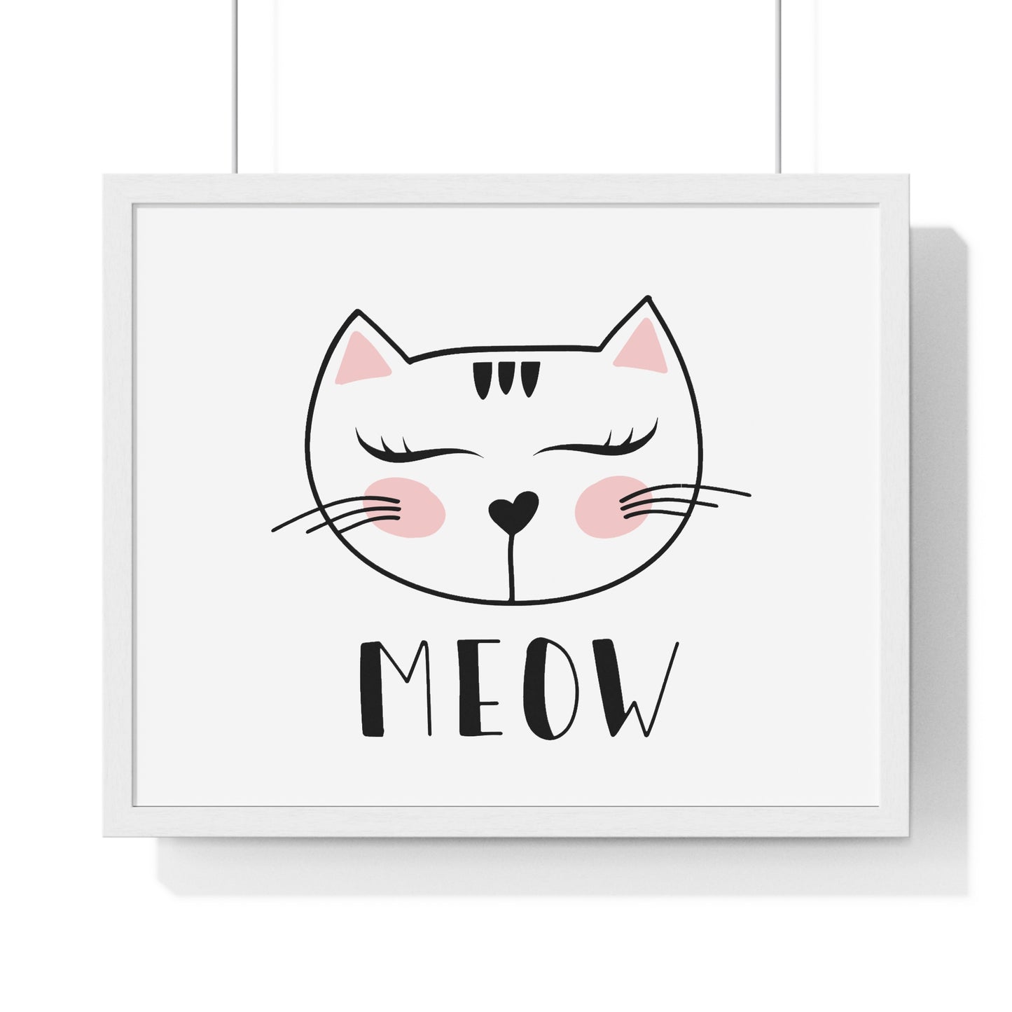 Meow Cat Wall Art Poster  Cute Nursery Horizontal Framed Print