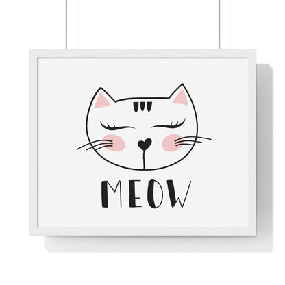 Meow Cat Wall Art Poster  Cute Nursery Horizontal Framed Print
