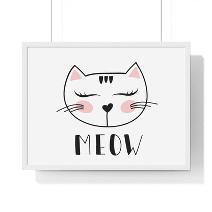 Meow Cat Wall Art Poster  Cute Nursery Horizontal Framed Print
