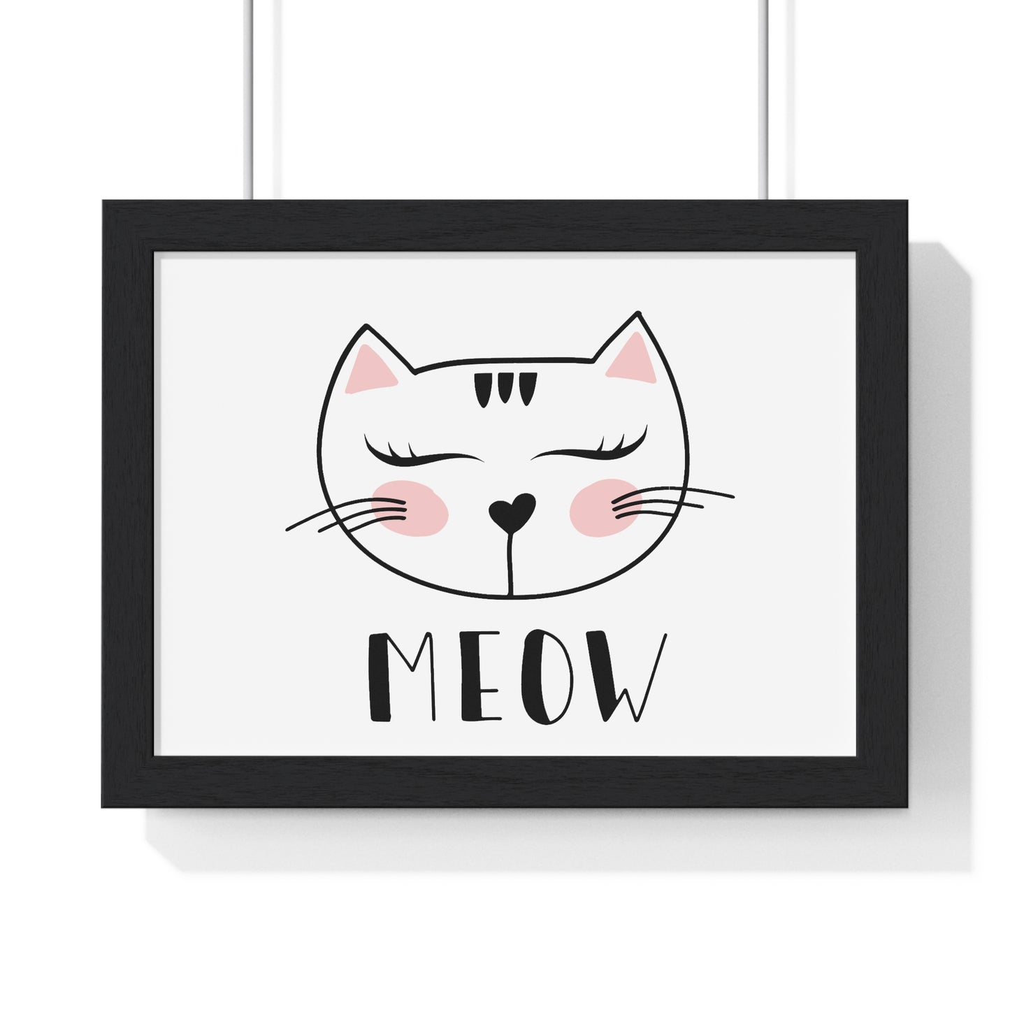 Meow Cat Wall Art Poster  Cute Nursery Horizontal Framed Print
