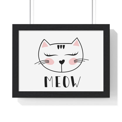 Meow Cat Wall Art Poster  Cute Nursery Horizontal Framed Print