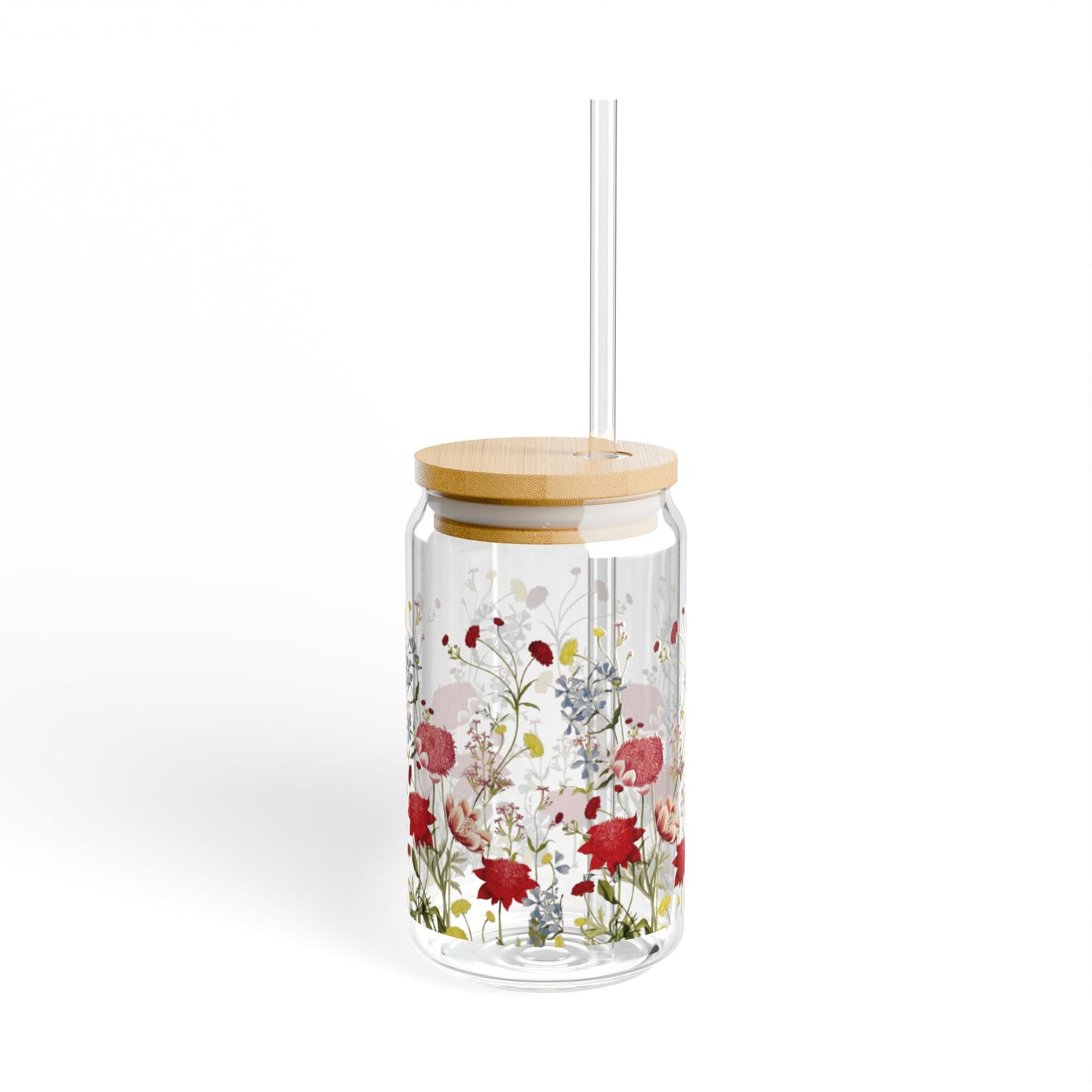 Handmade Floral Sipper Glass with Watercolor Wildflowers – Delicate Drinkware for Nature Enthusiasts