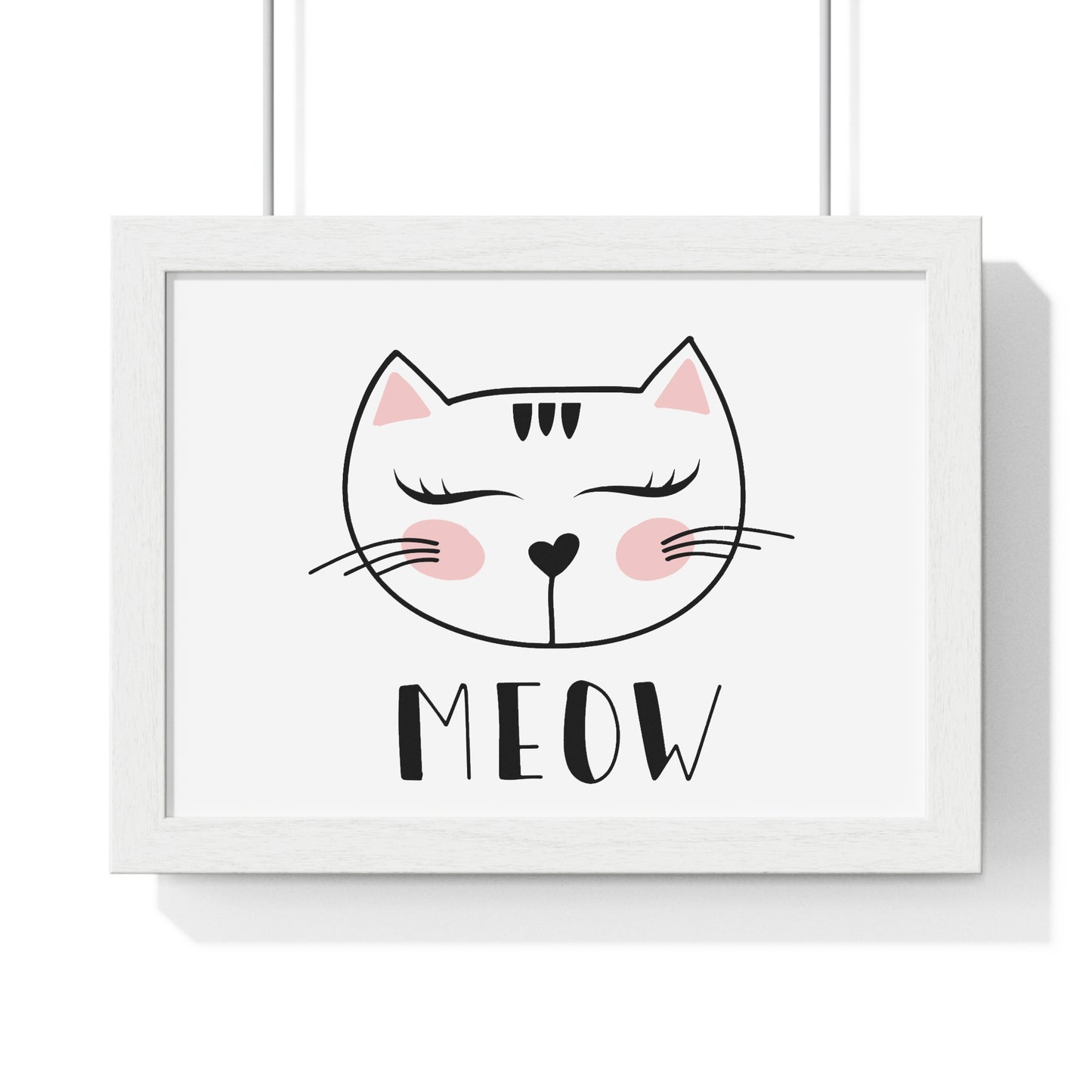 Meow Cat Wall Art Poster  Cute Nursery Horizontal Framed Print