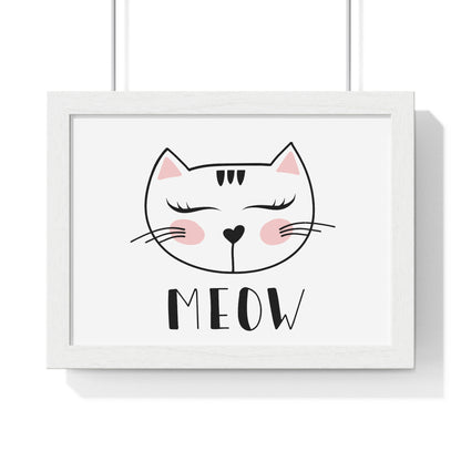 Meow Cat Wall Art Poster  Cute Nursery Horizontal Framed Print