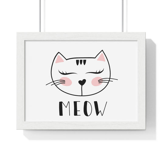 Meow Cat Wall Art Poster  Cute Nursery Horizontal Framed Print