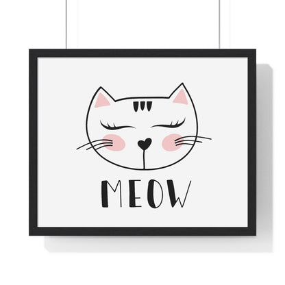 Meow Cat Wall Art Poster  Cute Nursery Horizontal Framed Print