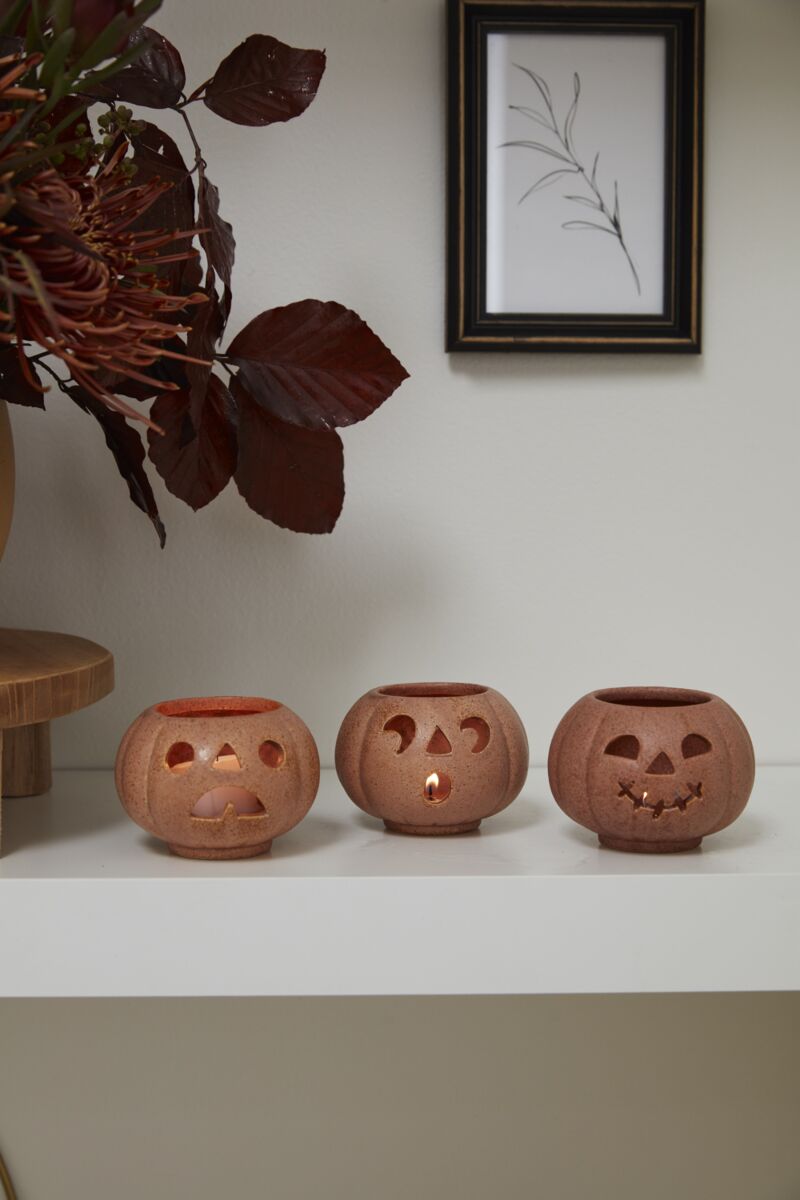 Grinning Pumpkin Votive Candle Holder Set of 6