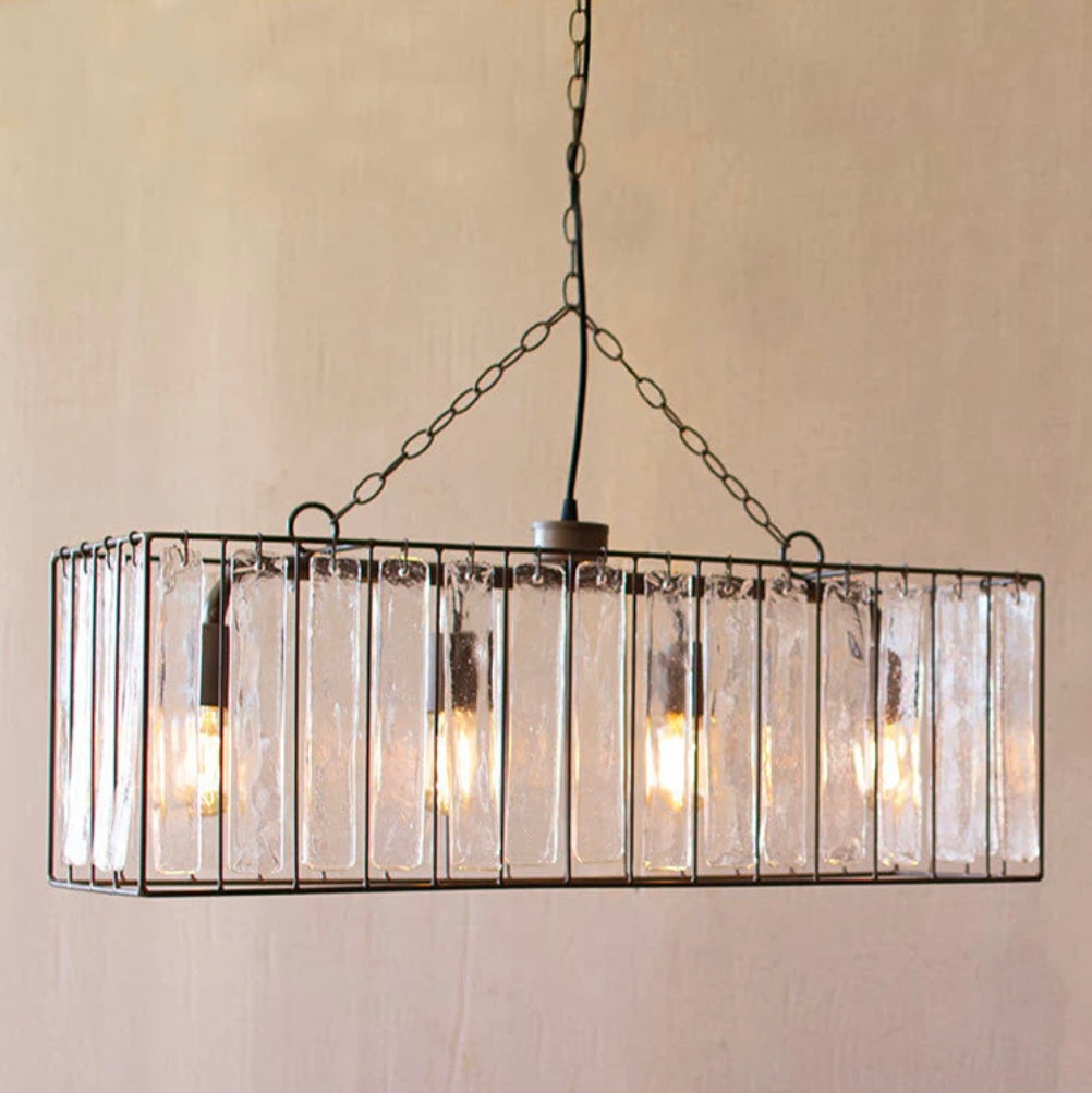 Rectangle Pendant Light with Glass Chimes