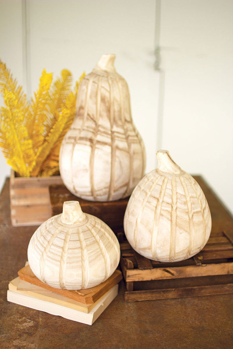 Set of 3 Natural Wood Pumpkins