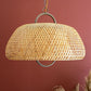 Metal and Wood Pendant Lamp with Woven Cane Shade