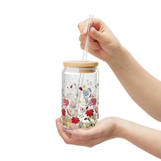 Handmade Floral Sipper Glass with Watercolor Wildflowers – Delicate Drinkware for Nature Enthusiasts