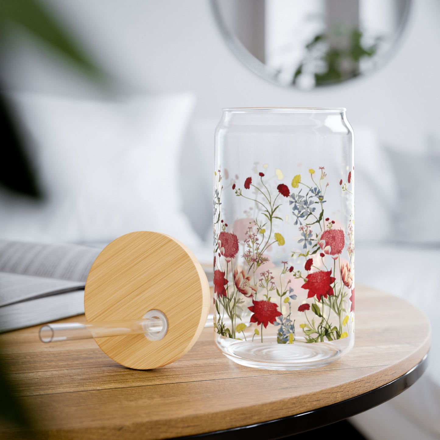 Handmade Floral Sipper Glass with Watercolor Wildflowers – Delicate Drinkware for Nature Enthusiasts