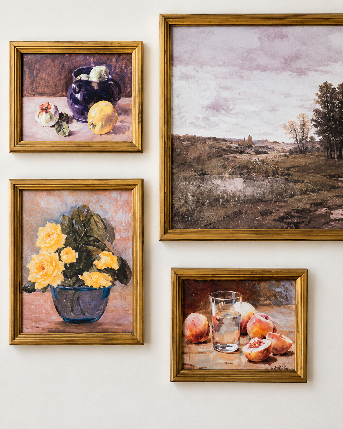Set of 5 Framed Vintage Art Prints | Cottagecore Gallery Wall | French Country Floral & Landscape Decor