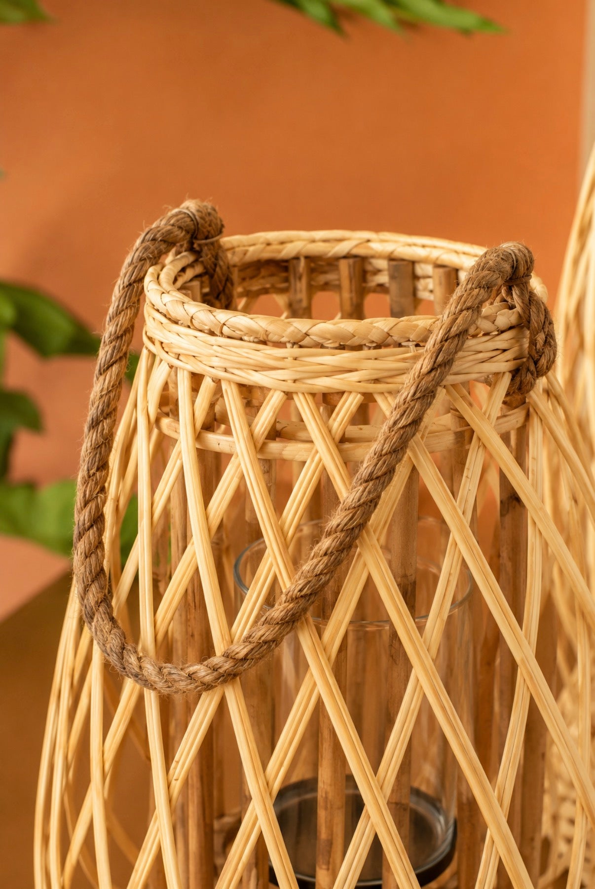 Set of 3 Natural Willow Lanterns with Glass Insert