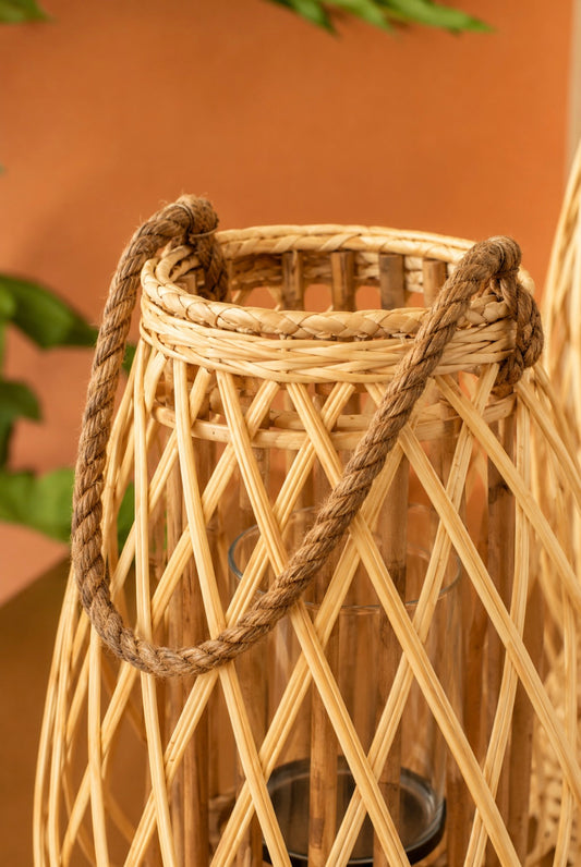Set of 3 Natural Willow Lanterns with Glass Insert