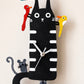 Hand-Painted Black Cat Wall Clock with Moving Pendulum
