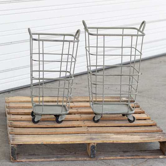 Vintage Wire Rolling Storage Basket Set