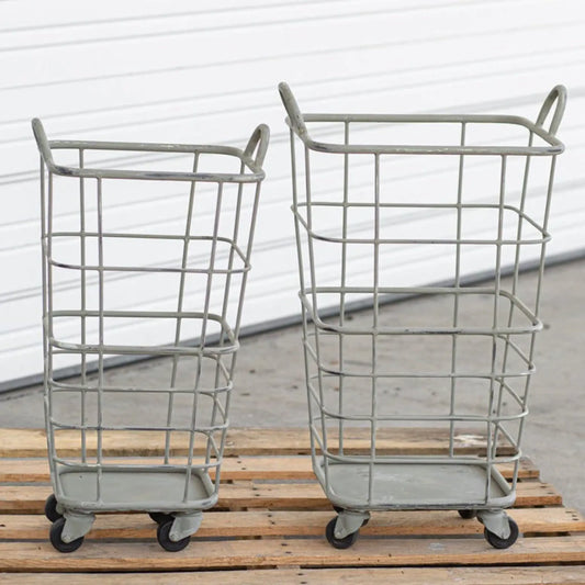 Vintage Wire Rolling Storage Basket Set