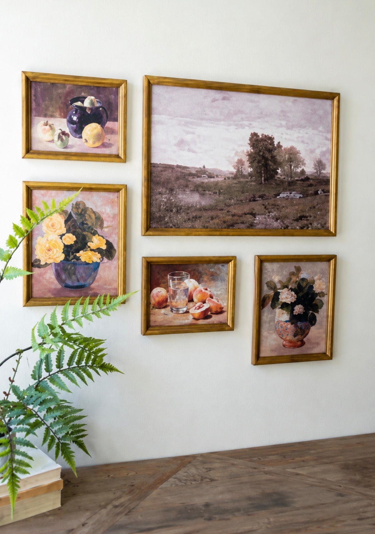 Set of 5 Framed Vintage Art Prints | Cottagecore Gallery Wall | French Country Floral & Landscape Decor