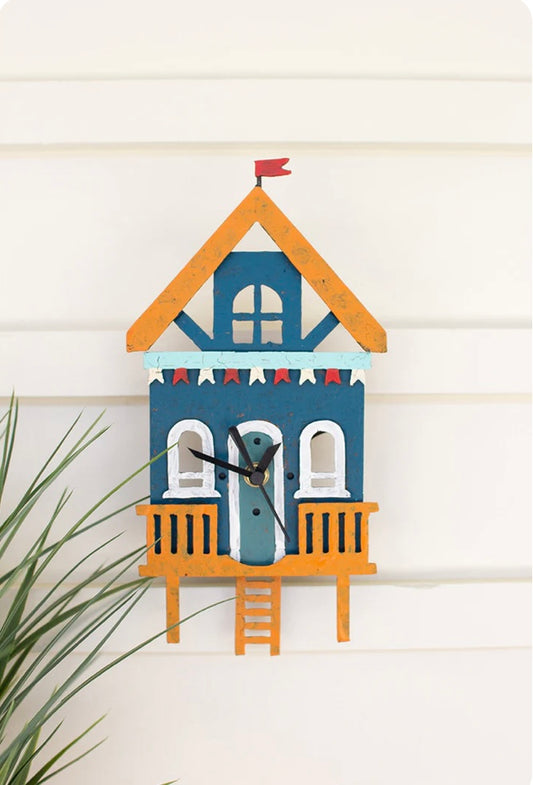 Hand-Painted Metal Beach House Clock