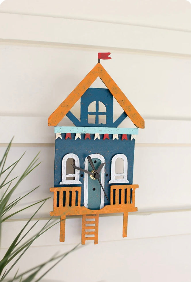 Hand-Painted Metal Beach House Clock