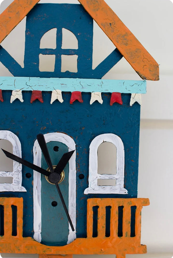 Hand-Painted Metal Beach House Clock