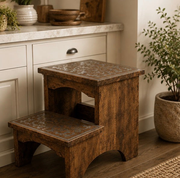 Heritage Inlay Mango Wood Step Stool – Limited Final Stock