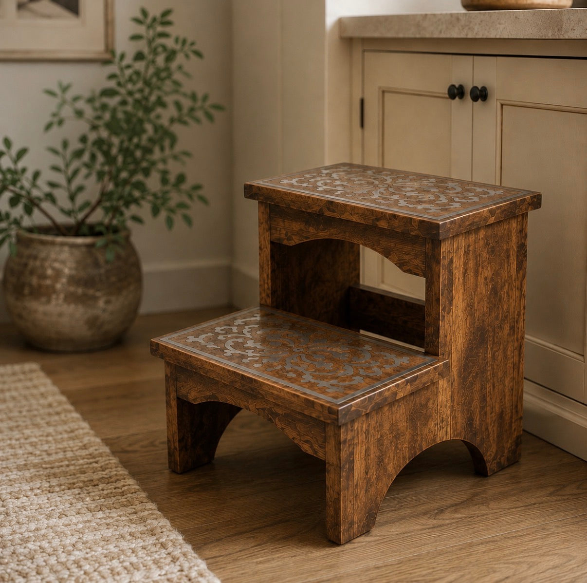 Heritage Inlay Mango Wood Step Stool – Limited Final Stock