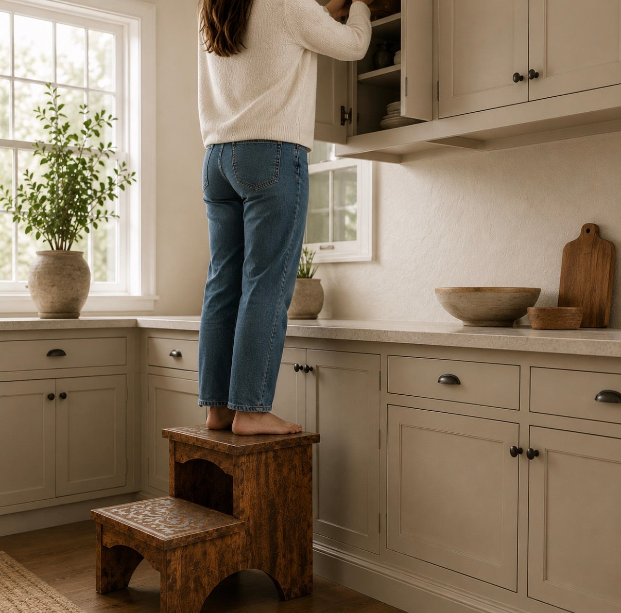 Heritage Inlay Mango Wood Step Stool – Limited Final Stock