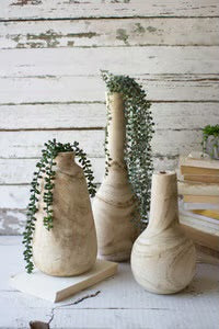 Set of 3 Hand-Carved Tall Wooden Bottles