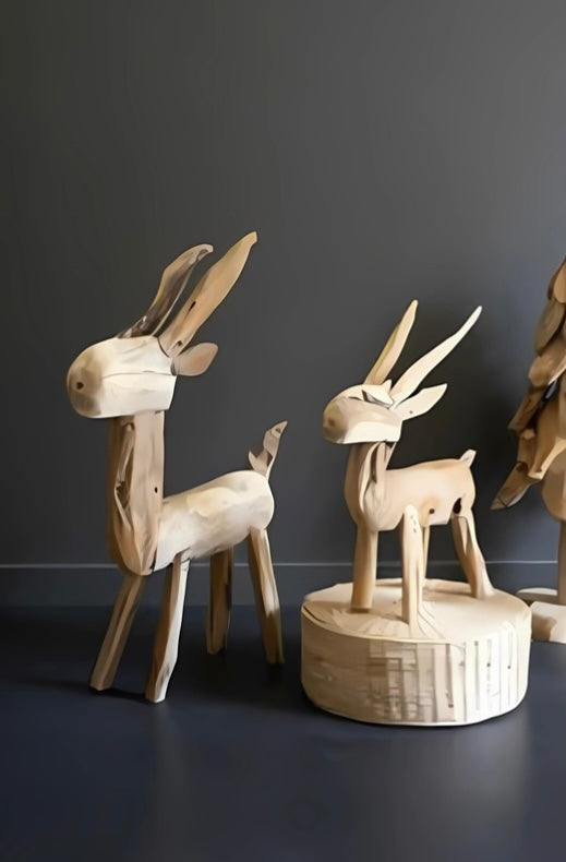 Set of 2 Rustic Teak Reindeer