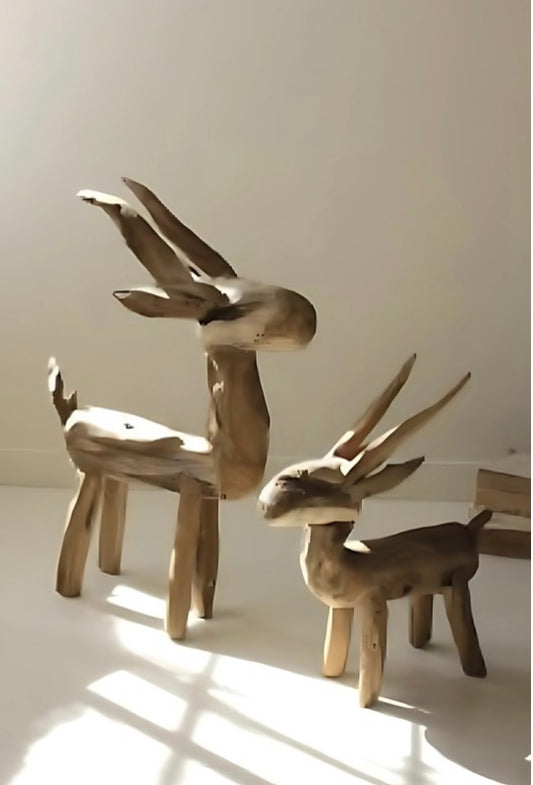 Set of 2 Rustic Teak Reindeer