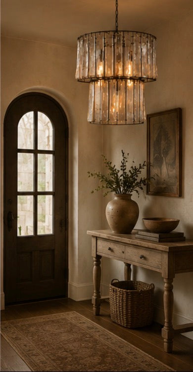 Two-Tiered Round Pendant Light with Glass Chimes