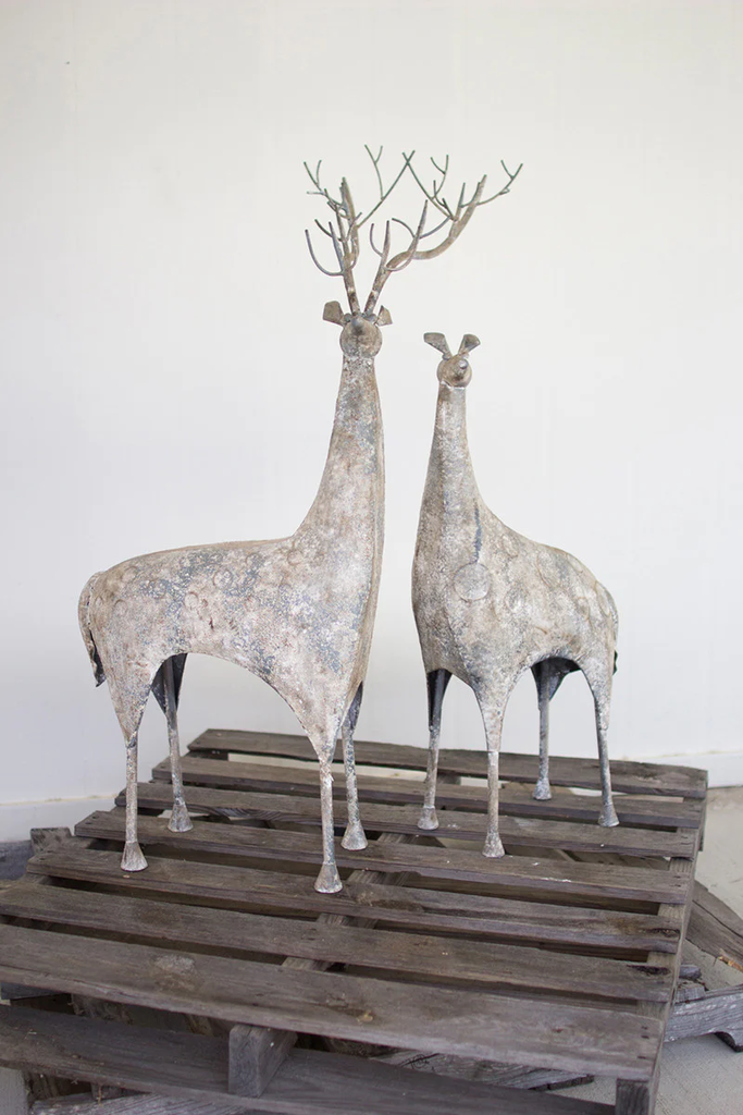 Set of 2 Rustic Metal Deer