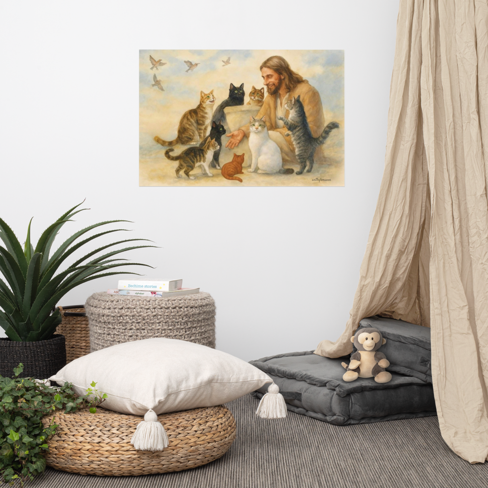 Jesus with Cats – A Portrait of Compassion Poster