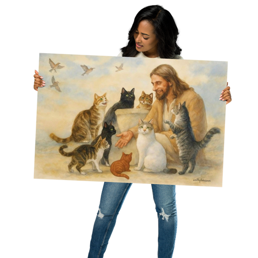 Jesus with Cats – A Portrait of Compassion Poster