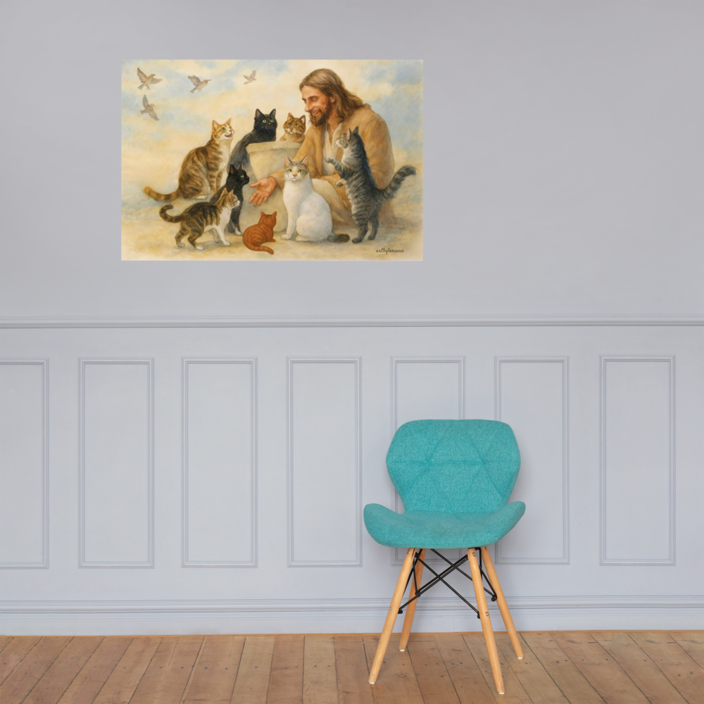 Jesus with Cats – A Portrait of Compassion Poster