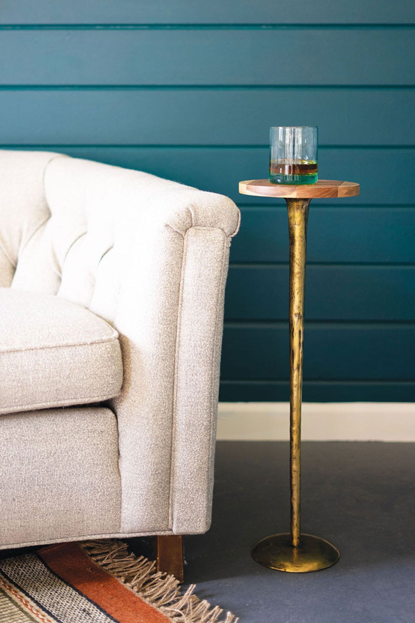 Antique Brass Cocktail Table with Acacia Wood Top