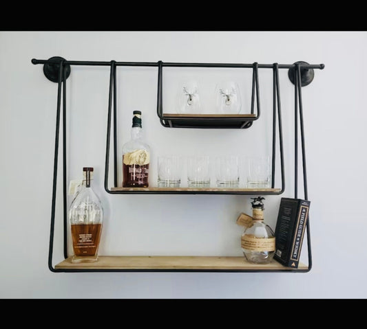 Wood and Metal Triple Hanging Shelf