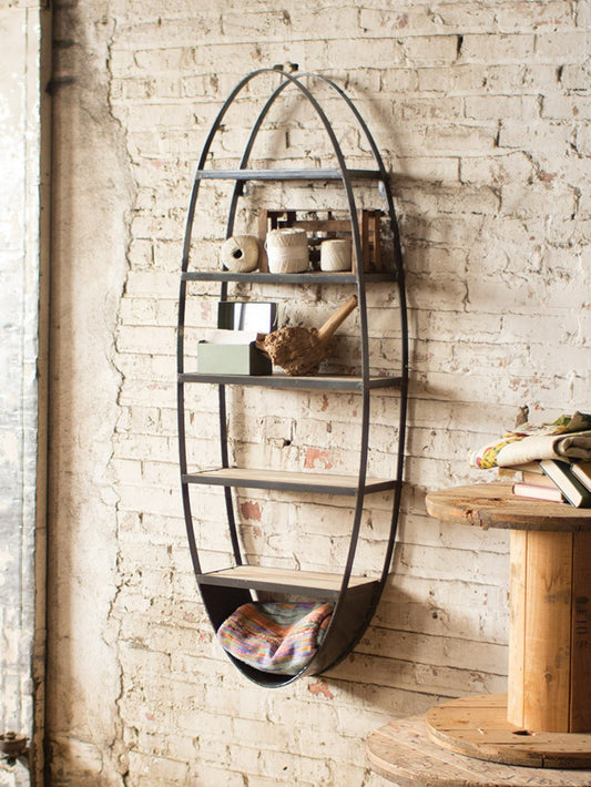 Raw Metal and Wood Oval Wall Shelf