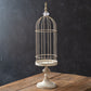 Vintage Distressed White Candle Holder with Lantern Cloche Design