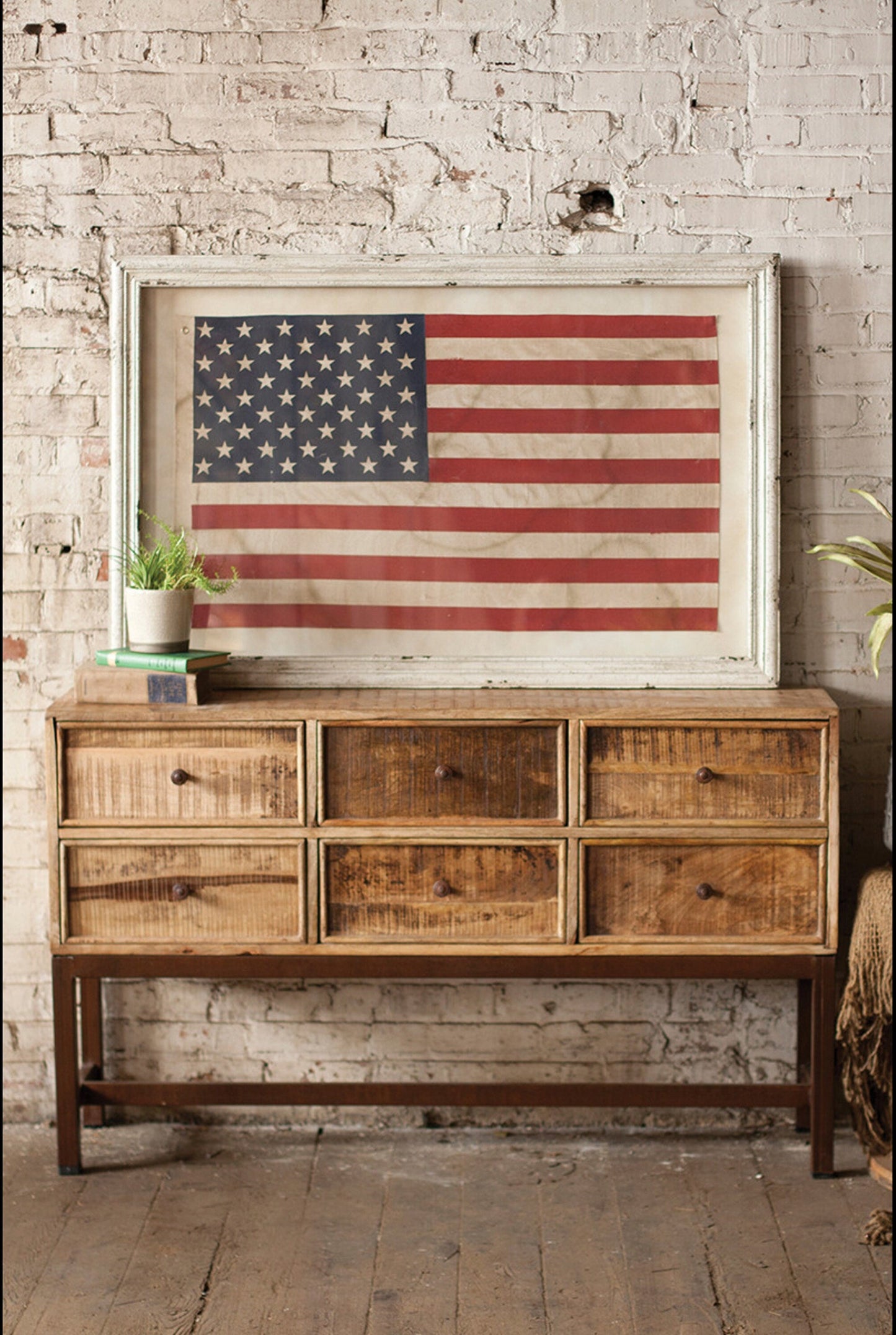 Handmade Large Framed American Flag Under Glass