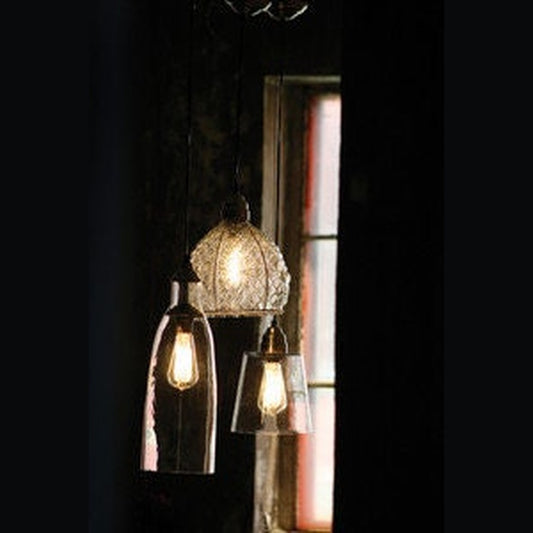 Vintage Cage Glass Pendant Lamp with Brushed Nickel Cap and Canopy