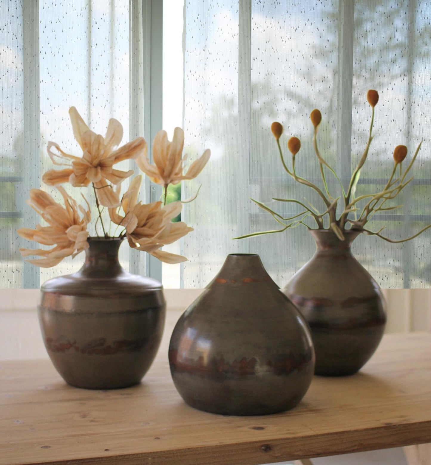 Metal Vases with Copper Accents Set of 3